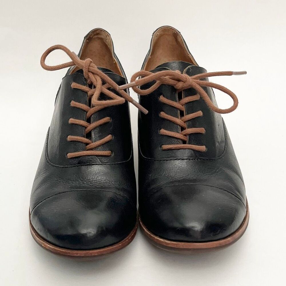 Kork Ease Estella Cap Toe Oxford Bootie Block Heel Black Brown 8M - Picture 4 of 7